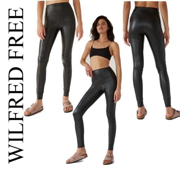 Aritzia Wilfred Free Black Daria Faux leather leggings high waisted Sz XS